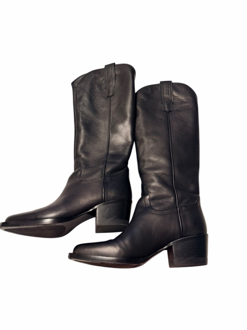 Quince Black Leather Mid-Calf Western Heeled Boots